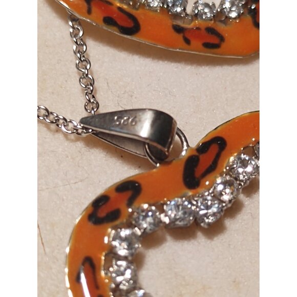 Women's Sterling Silver & Enamel Cubic Zirconia Earrings, Pendant & Necklace 15" - Picture 3 of 12